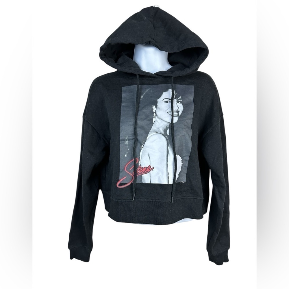 Selena Cropped Black Hoodie Size Small